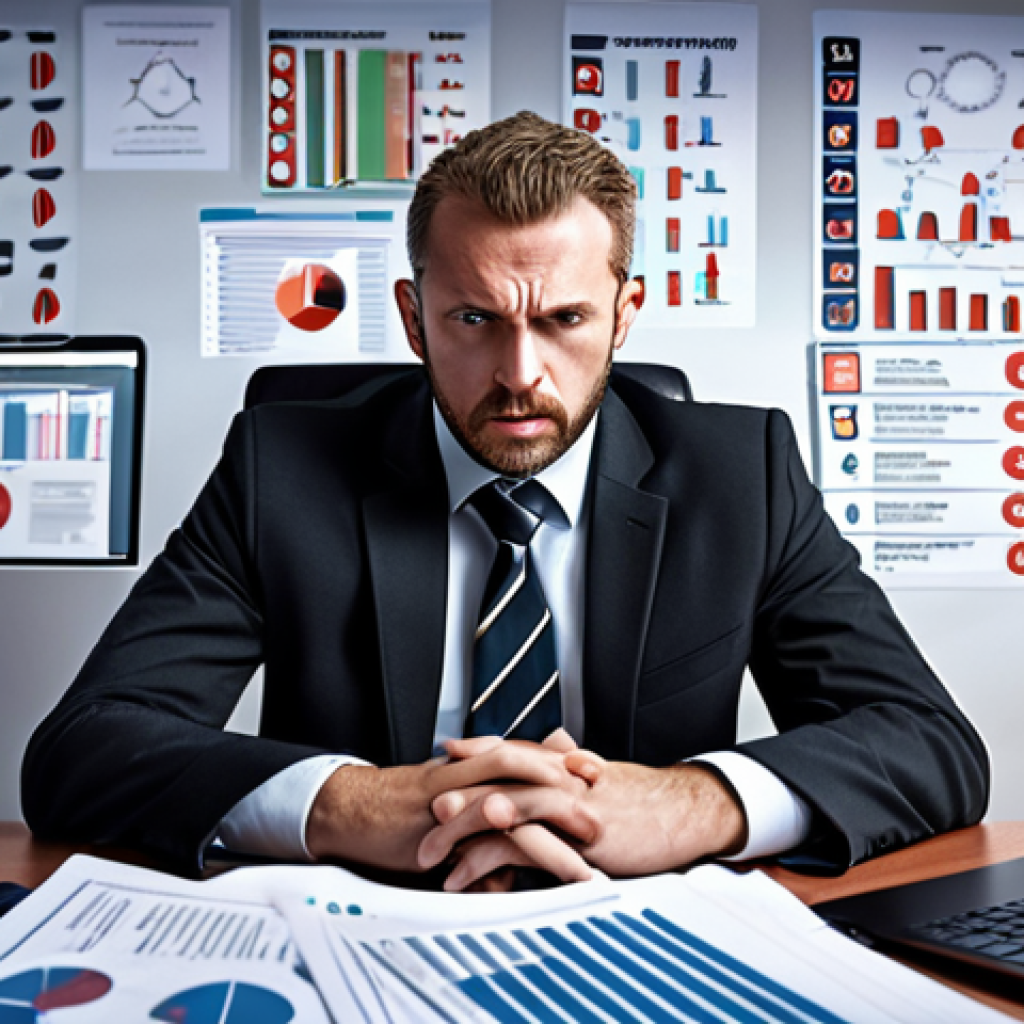 **

A stressed IT security manager sitting at a desk piled high with papers and flashing alerts, representing the constant barrage of cyber threats. The background includes a blurred image of a company logo and abstract digital security icons.

**